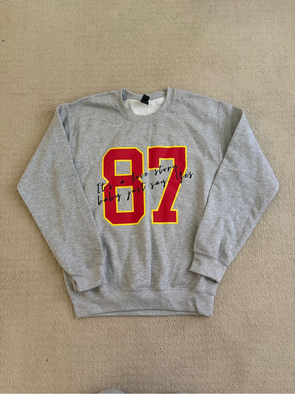 Gray Crewneck Sweatshirt with Red & Yellow 87 Graphic